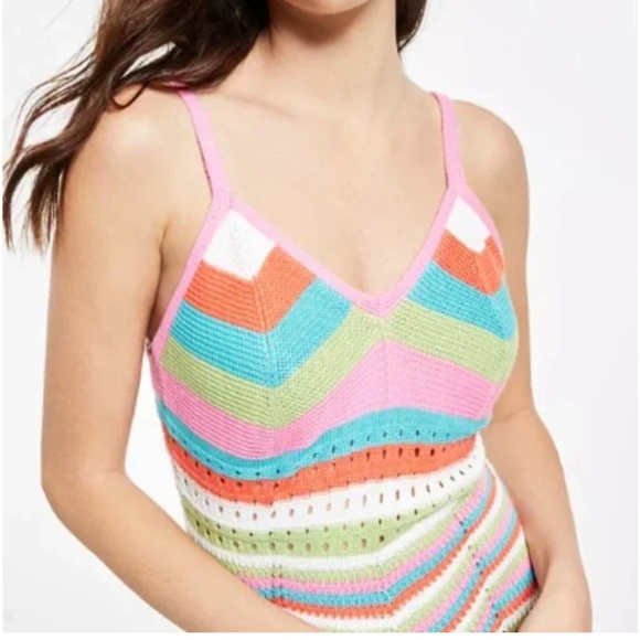 Colorful v-neck Crochet Chevron knit Dress Size small - Picture 4 of 16